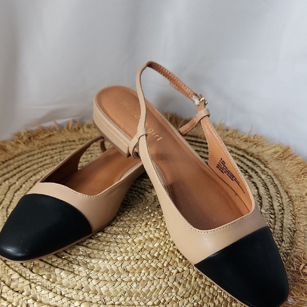 Steve Madden Black Cap Toe Camel Color Size 8.5 Slingbacks